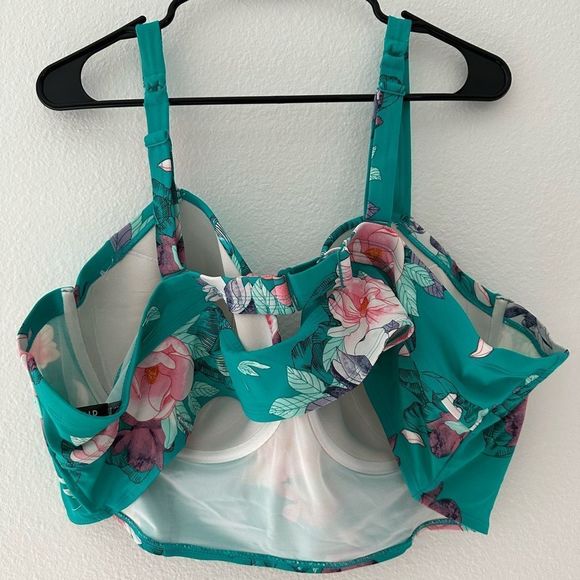 Torrid Aqua Floral Underwire Bikini Top Teal Green Size 5R Convertible Strap - Picture 4 of 8